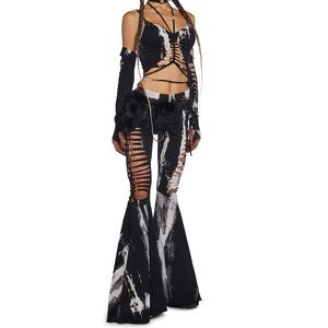 Club Exx - Tie Die Cut Out Bellbottom Flare Pants Set
